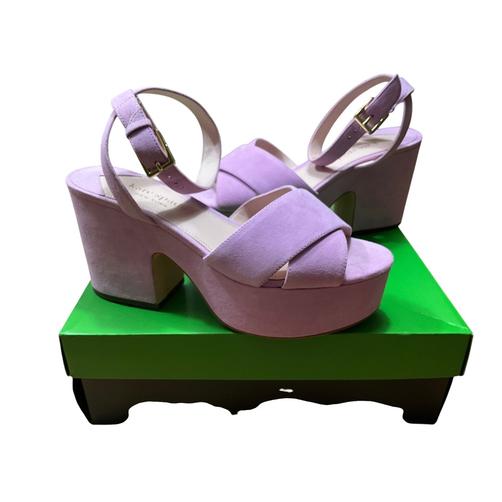 Kate Spade Lavender Purple Suede Platform Sandals Block Heel Ankle Strap 9.5B